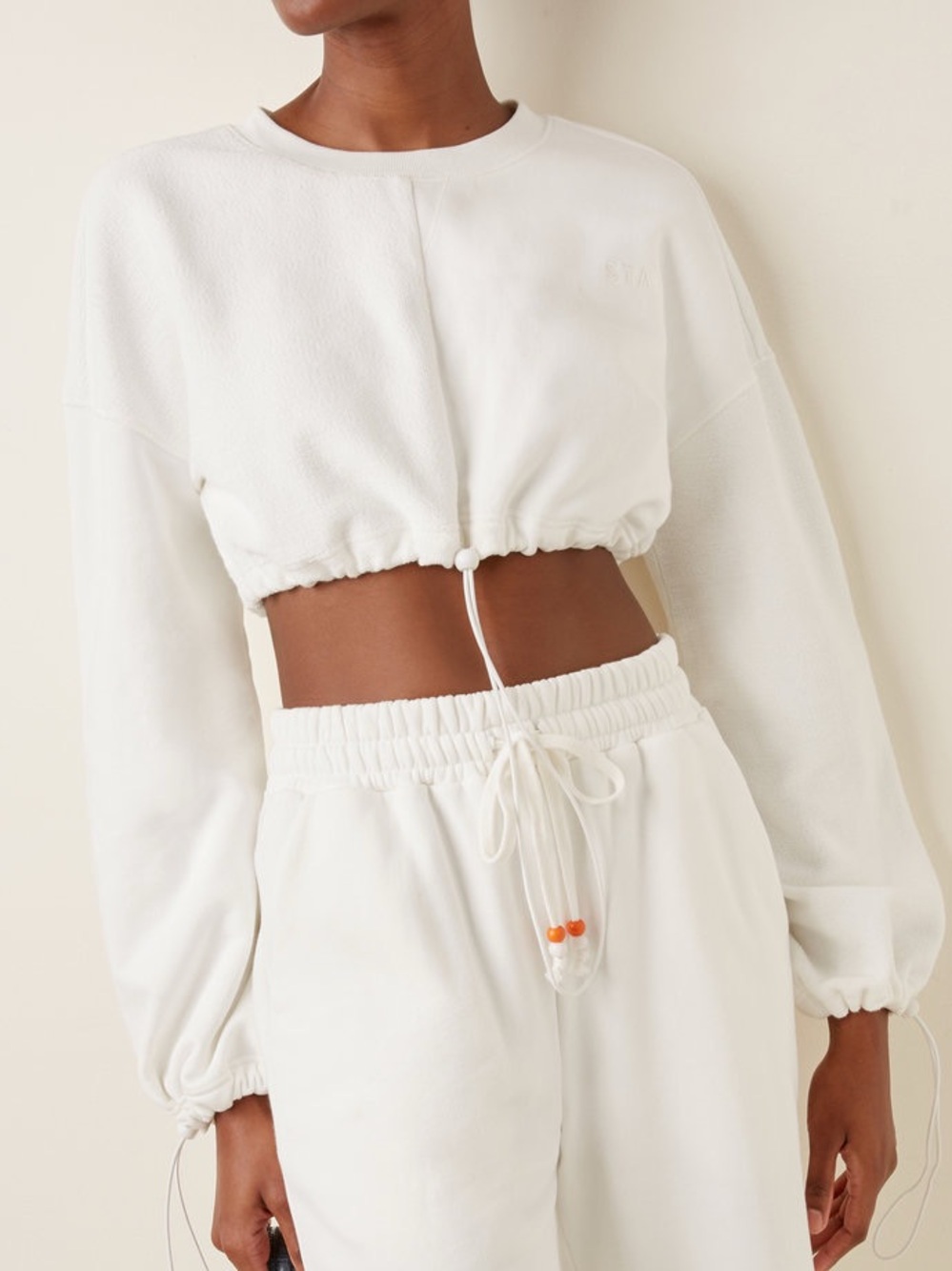 STAUD White Cropped Bungee Drawstring Sweatshirt XS